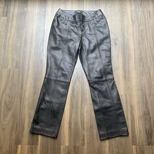 Body By Victoria Women Y2K Black Leather Christie Fit Belted Lined Pants SZ 4